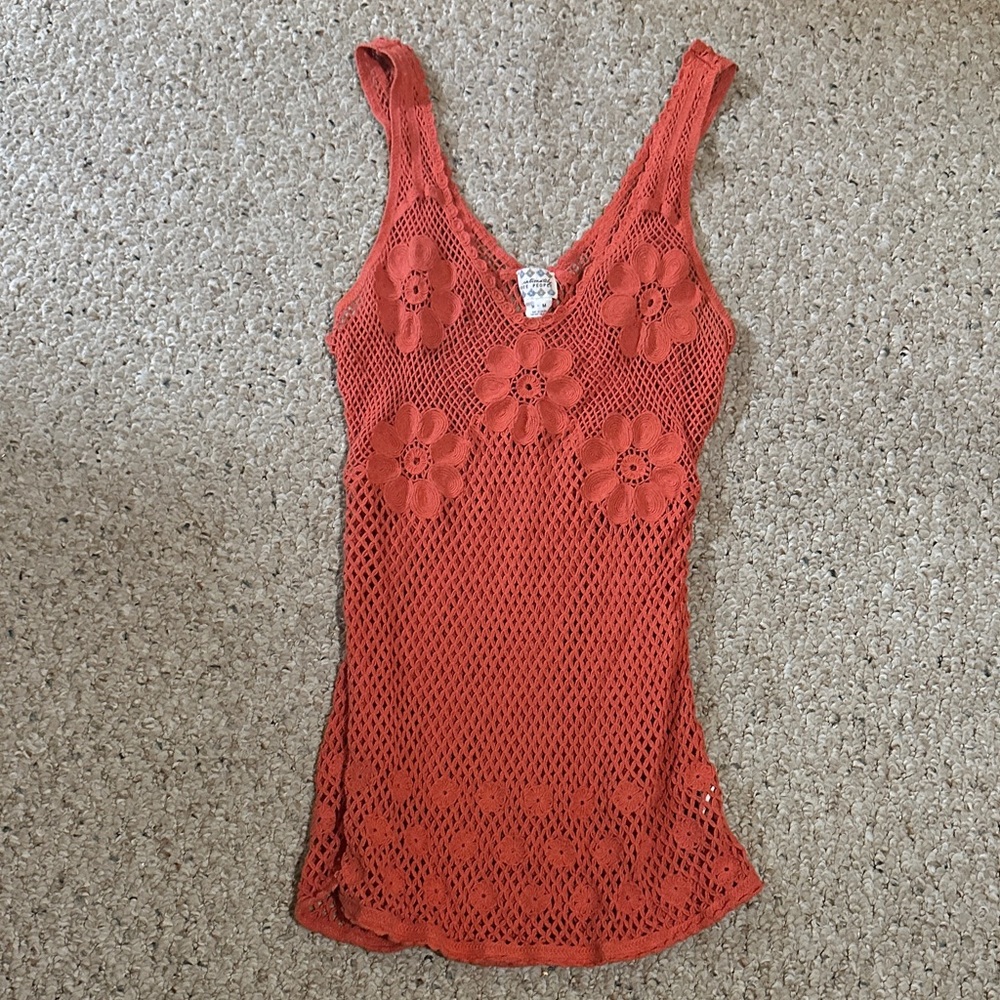 Free People Coral Crochet Top